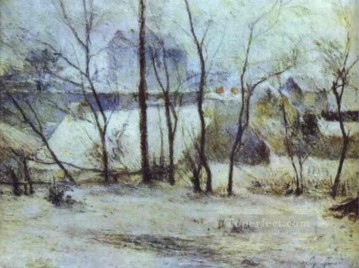 風景 Painting - 雪の影響ポスト印象派原始主義ポール・ゴーギャンの風景